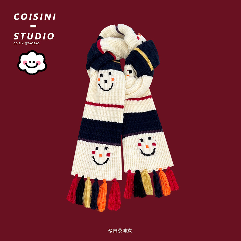 圣诞氛围感彩色流苏针织围巾情侣