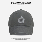 复古风水洗刺绣花朵棒球帽张元 男女春秋百搭显脸小鸭舌帽潮 英同款