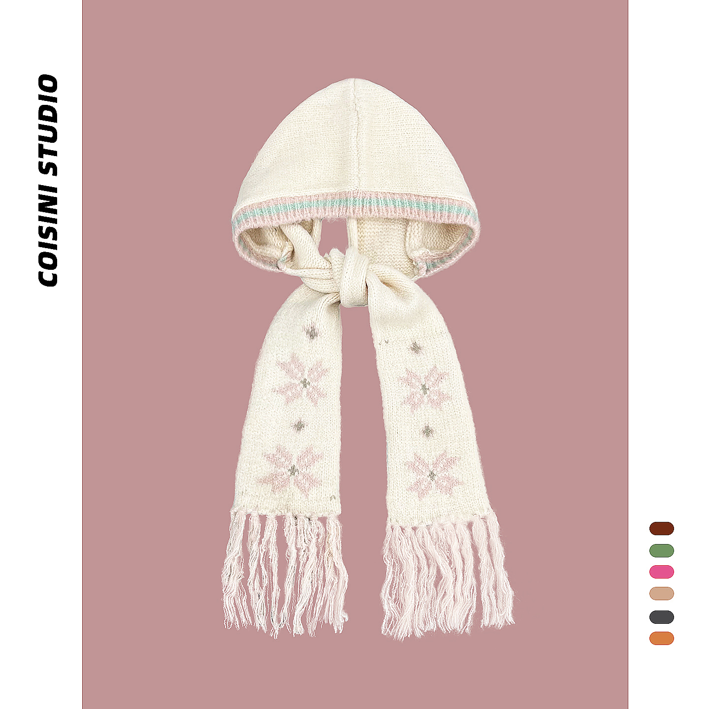 费尔岛提花毛线巴拉克拉法帽子女