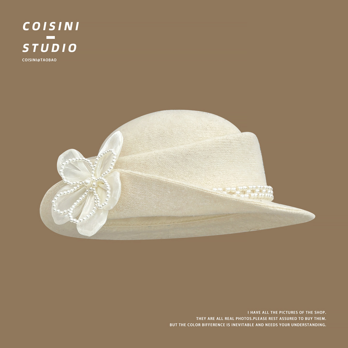 白色珍珠卷边千金帽盆帽女冬季优雅法式高端气质礼帽氛围感显脸小,服饰配件/皮带/帽子/围巾,帽子,淘宝优惠券,粉丝福利购,淘宝优惠卷