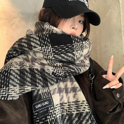 韩版复古保暖仿羊绒格子围巾