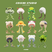 日系搞怪可爱小怪兽毛绒套头帽子女秋冬季 加厚保暖骑行针织护耳帽