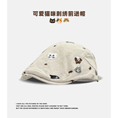 小众棉麻文艺可爱猫咪刺绣前进帽女春夏出游防晒遮阳帽百搭显脸小