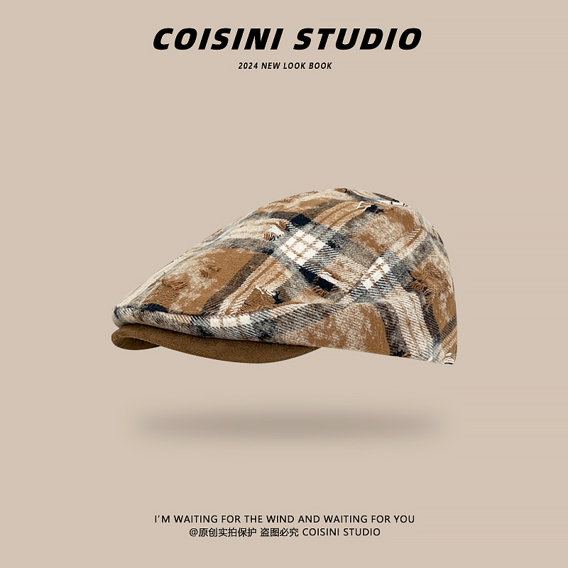 复古格纹前进帽时尚百搭