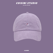 2025新款 百搭紫色棒球帽显脸小 可爱小狗刺绣大头围鸭舌帽子女夏季