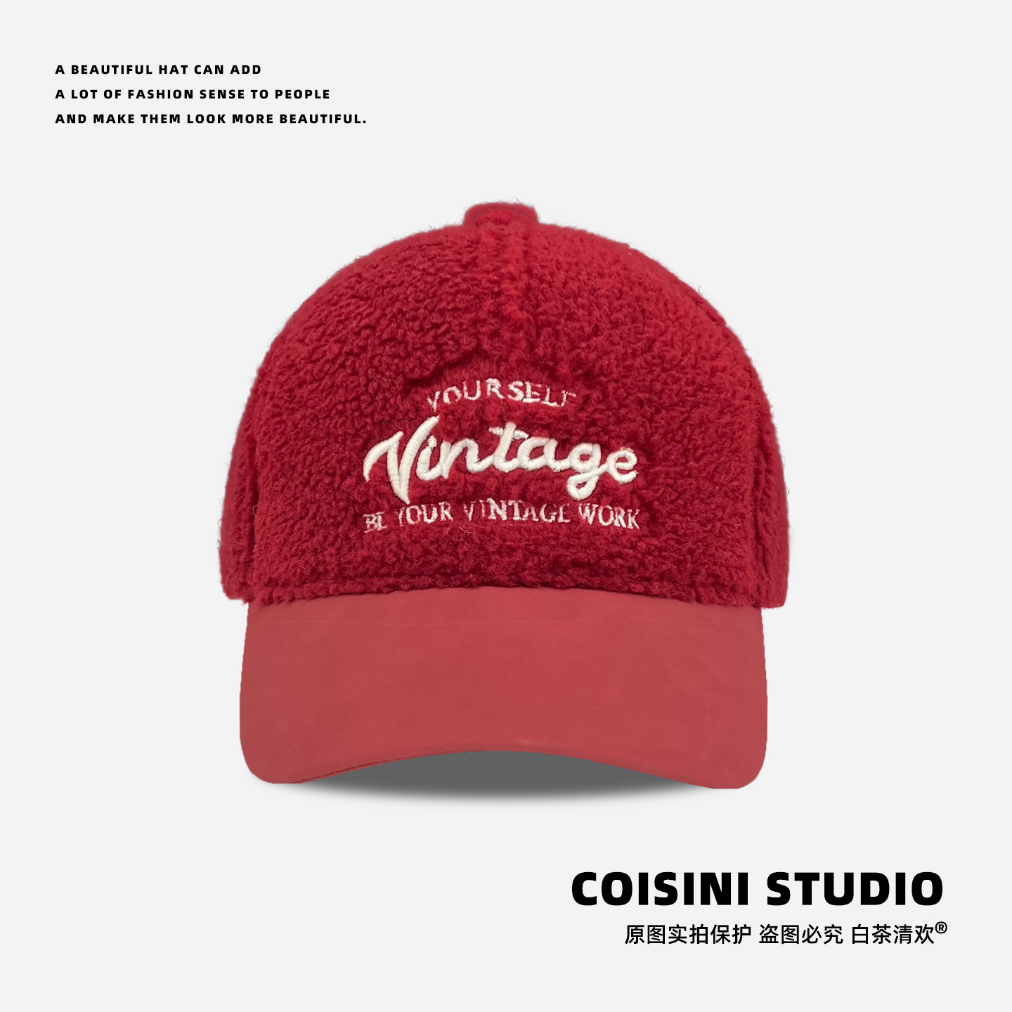 韩版复古毛绒字母刺绣棒球帽子