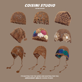 波西米亚手工针织包头帽女民族风旅游拍照镂空套头帽百搭流苏帽子