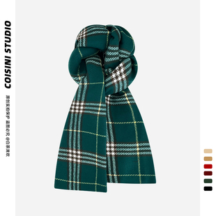 韩系风秋冬复古格纹仿羊绒围巾女2025新款 保暖百搭学生情侣围脖