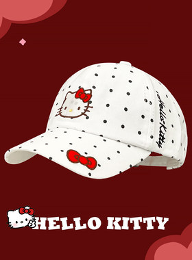 正版Kitty猫刺绣波点棒球帽子女