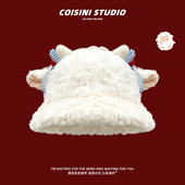 可爱甜美小羊耳朵毛绒渔夫帽子女秋冬保暖防寒护耳百搭显脸小盆帽