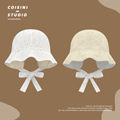 韩系复古简约蕾丝双面棉麻系带渔夫帽女春夏遮阳显脸百搭小盆帽子