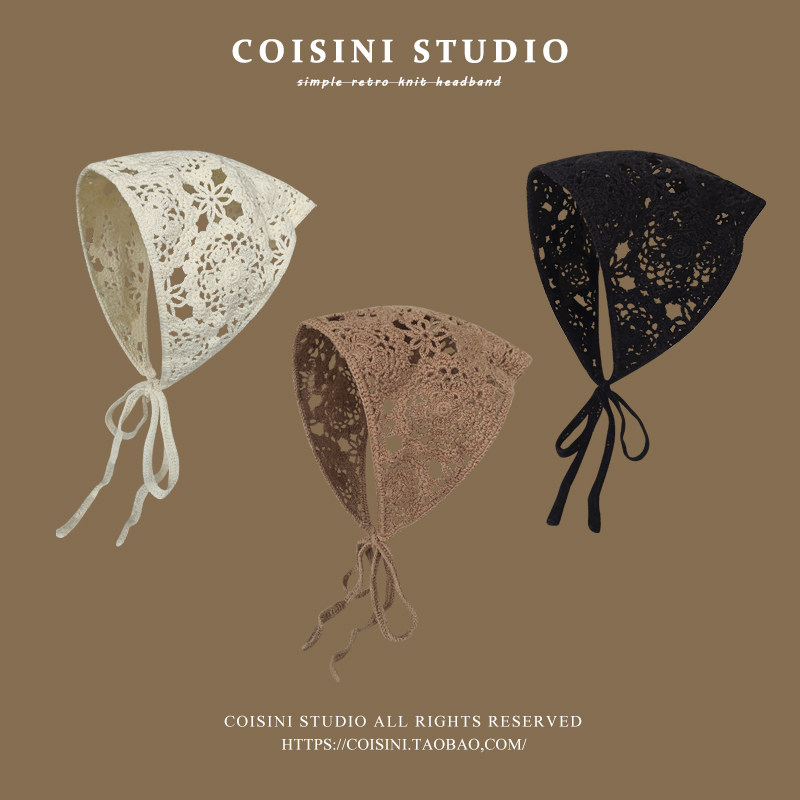 韩版ins手工针织头巾春夏包头三角巾日系复古女发带时尚网红百搭