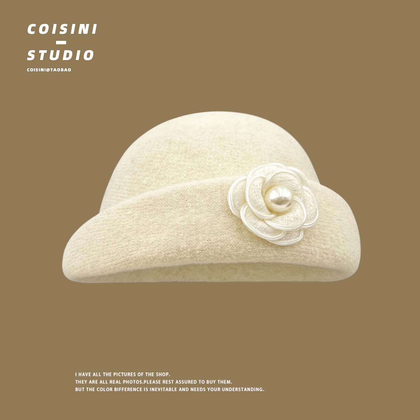 千金风山茶花珍珠礼帽女秋冬季