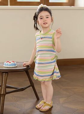 女童纯棉条纹连衣裙夏季新款