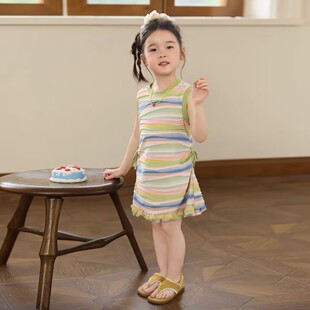 女童纯棉条纹连衣裙夏季新款宝宝背心裙女孩度假洋气甜美风沙滩裙