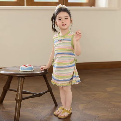女童纯棉条纹连衣裙夏季新款