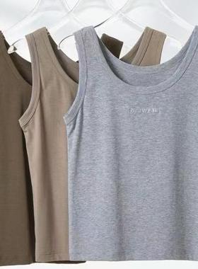 欧曼彩39207纯色背心圆领棉长款背心棉印字母吊带50cm女宽肩圆领