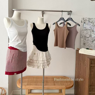 丁香娜9006背心中长纯色背心窄带圆领净色吊带女52cm薄T恤美背