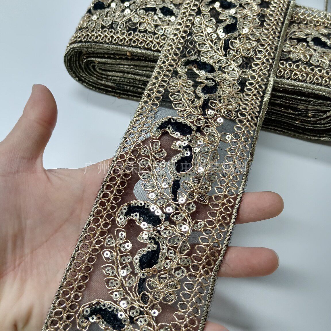7.5CM黑色腰果金骨线织带外贸服饰花边辅料傣族苗服腰带西域公主