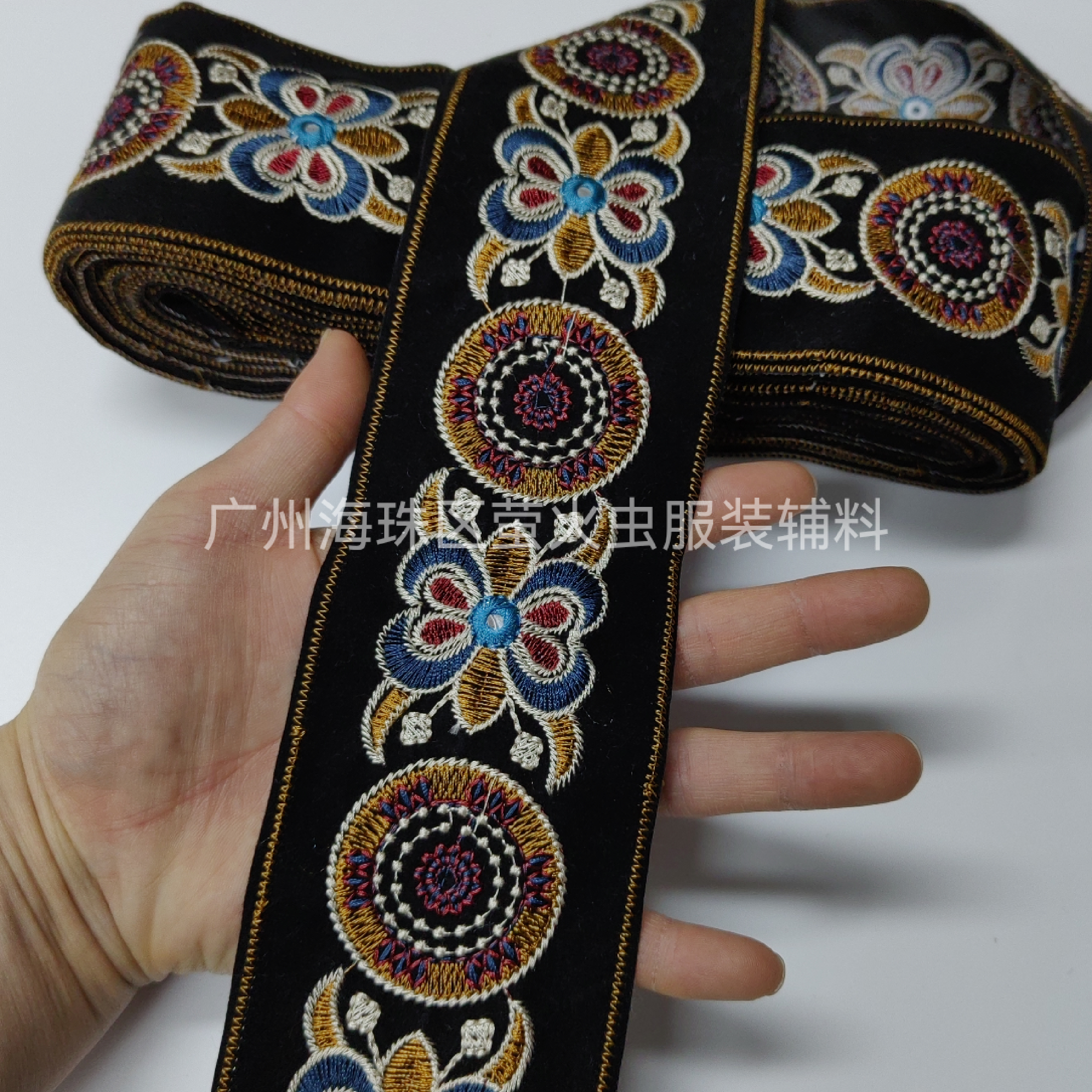 热款苗族民族风刺绣花边 镜片圆圈服装服饰腰带腰封装饰花边现货
