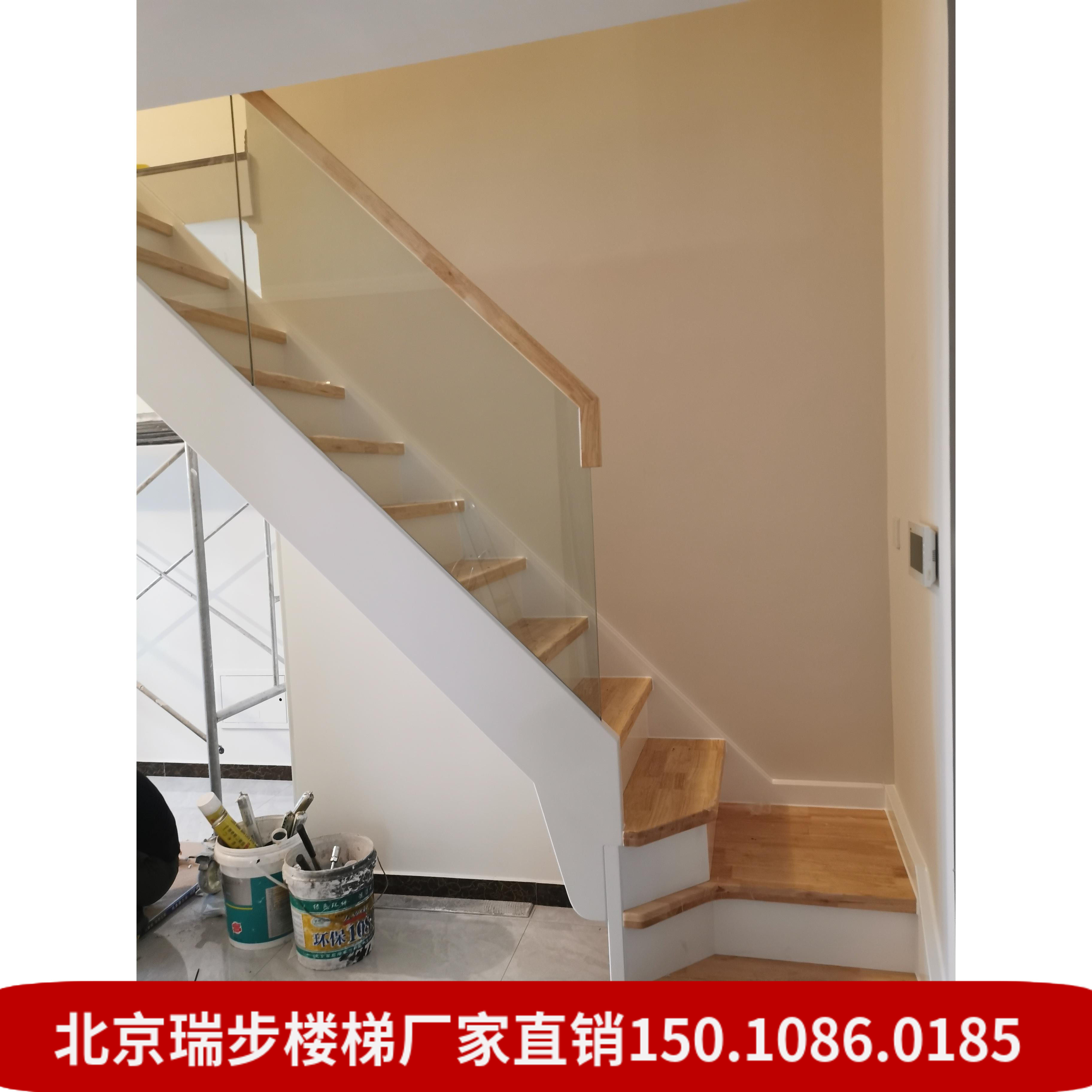 北京实木楼梯玻璃护栏阁楼复式公寓网红室内整体楼梯九江天津楼梯
