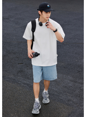 蔡哥哥男装 重磅300G韩版简约纯白色圆领衫短袖T男女情侣潮流N117