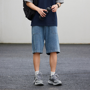 男水洗经典 蔡哥哥男装 2026夏装 廓形宽松深蓝中裤 N115 口袋牛仔短裤