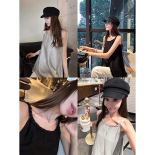 大瓶定制 上衣 三宅流光83醋酸肌理褶百搭寬松顯瘦吊帶無(wú)袖 超美感