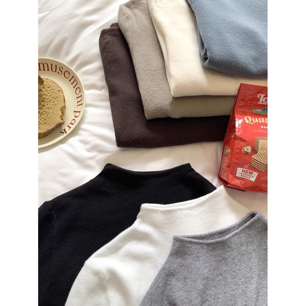 秋冬小立领奶fufu软糯打底针织衫大码胖mm女毛衣韩版简约内搭上衣