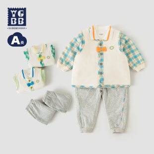 马甲三件套男宝宝春秋保暖外出棉服 夹棉衬衫 英格贝贝男童春装 套装