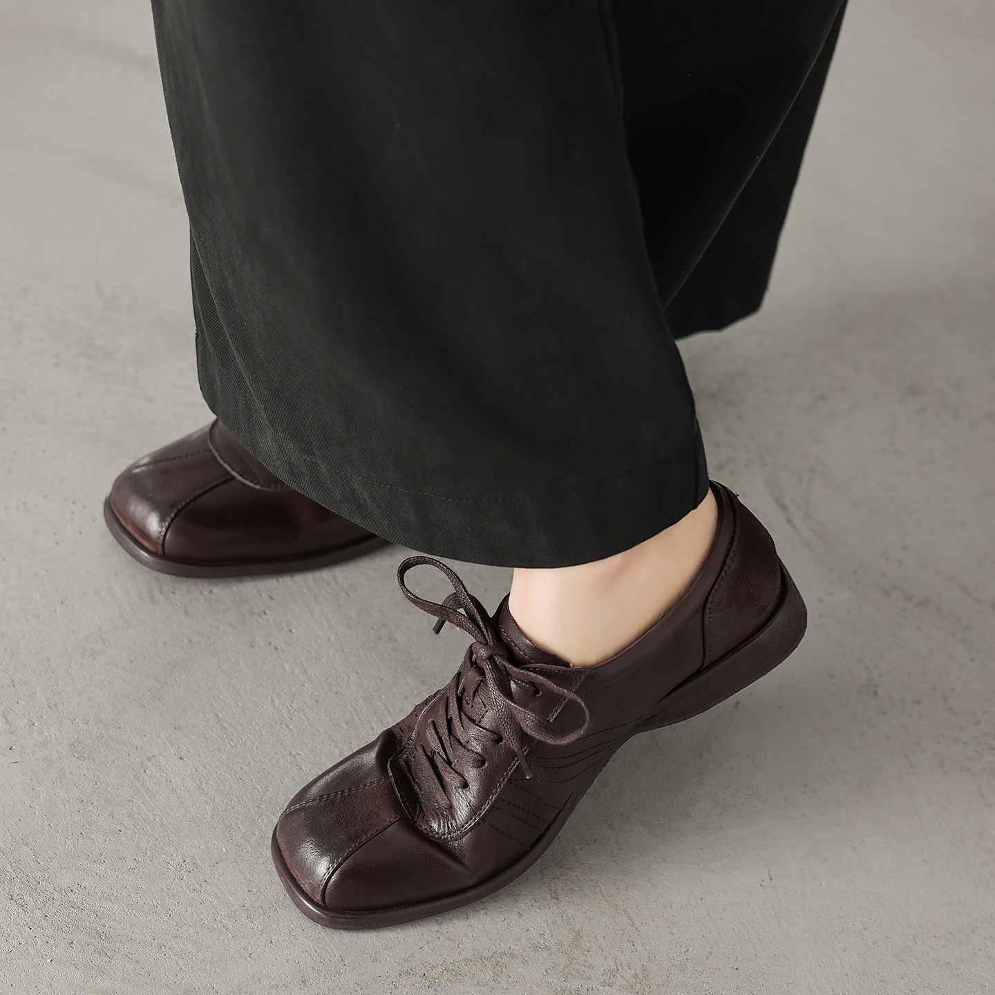 lorem香港 2026春季英伦复古小皮鞋粗跟方头系带休闲百搭深口单鞋,女鞋,深口单鞋,淘宝优惠券,粉丝福利购,淘宝优惠卷