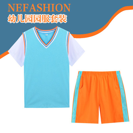 幼儿园园服夏季纯棉V领款式儿童班服运动会毕业照短袖小学生校服