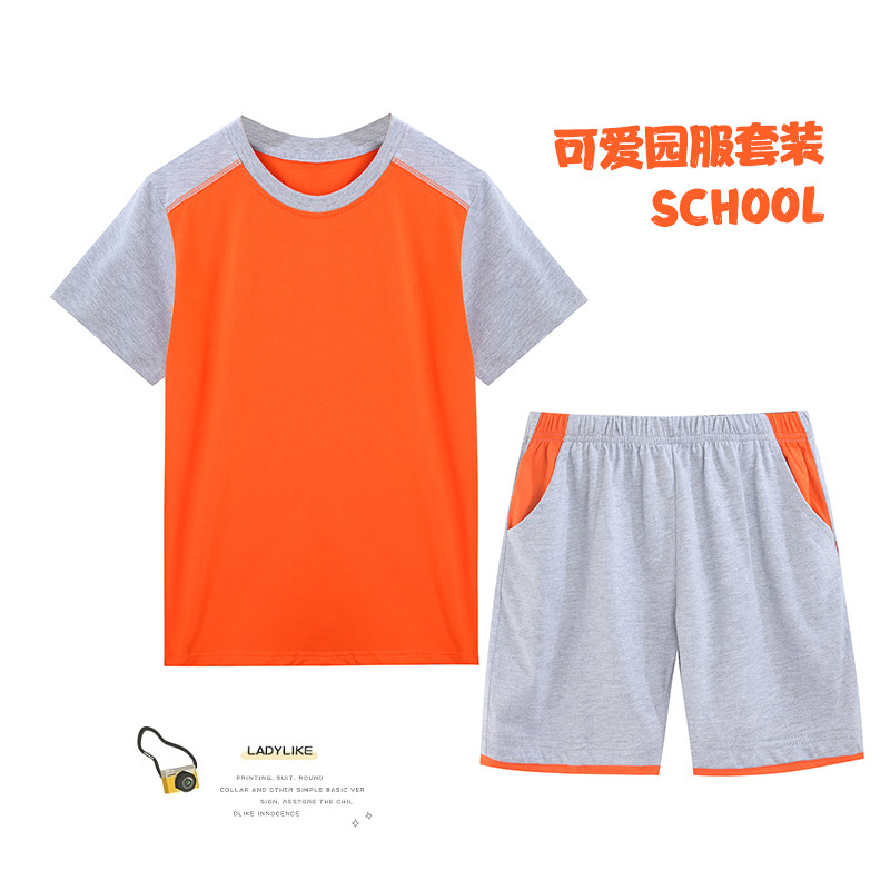 幼儿园园服红缨同款纯棉夏季儿童演出服小学生运动会班服短袖校服