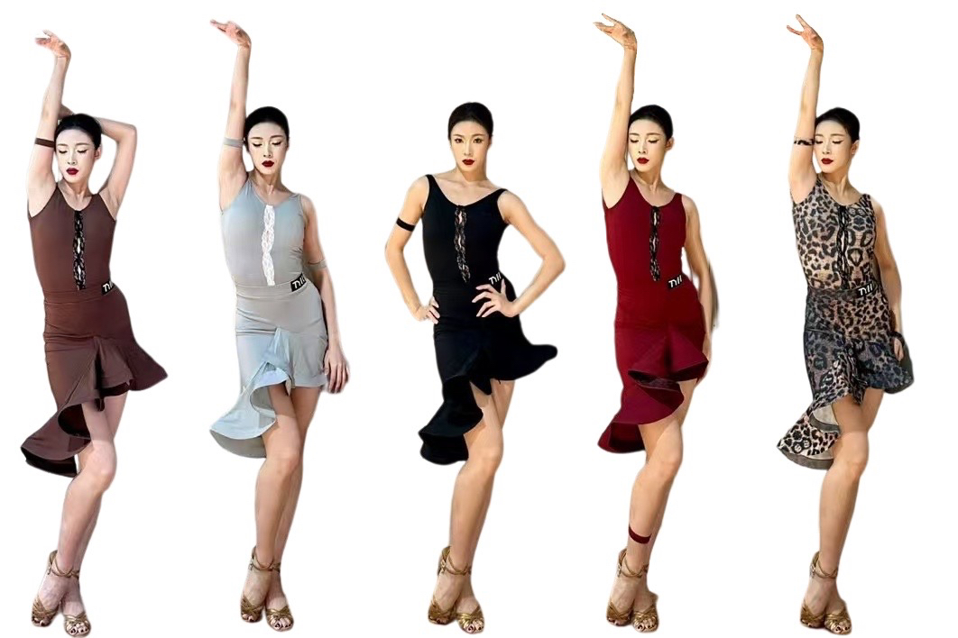 TYH新款专业演出练功服女露背拉丁舞练习服不规则鱼骨下摆舞裙