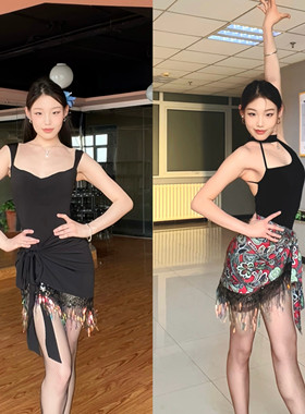 TYH拉丁舞服高级亮片围裹臀巾一片式百搭舞裙训练服