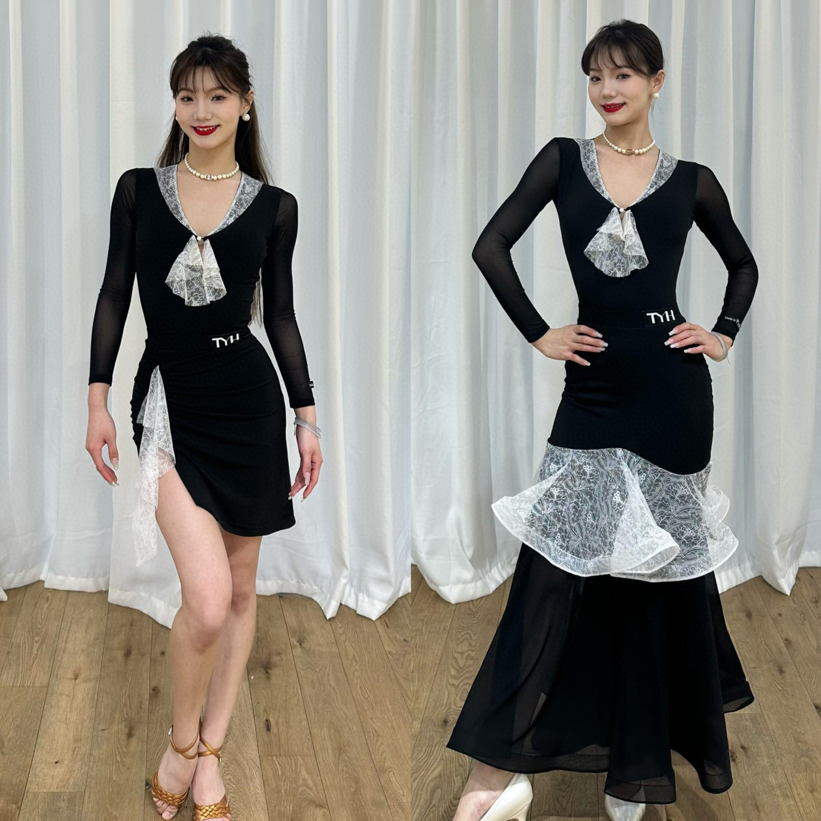 TYH新款女拉丁舞华尔兹摩登同款国标长袖练功训练服百搭带胸垫