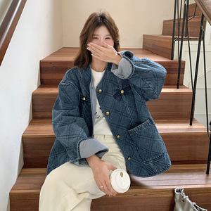 美式复古牛仔羽绒棉服女秋冬季超火好看高级小众棉衣棉袄轻薄外套图片