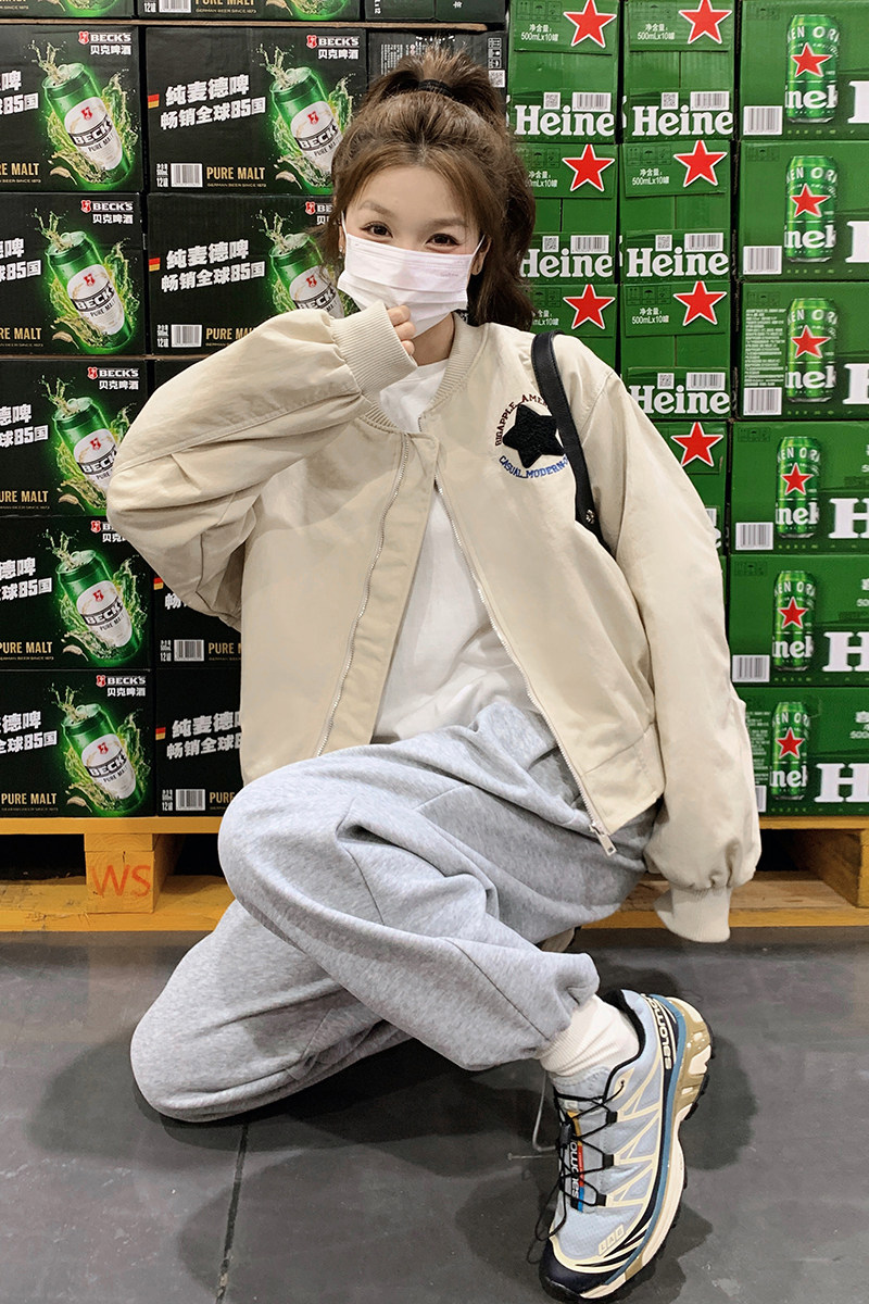 美式慵懒chic短款棒球服外套女春秋2025独特超火好看休闲小众夹克,女装短外套,2C170