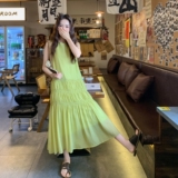 小清新绿色无袖连衣裙女2025夏季新款法式慵懒风宽松显瘦背心长裙，女装连衣裙，2C170