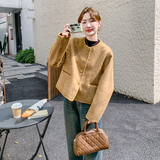 黄色短款毛呢外套女冬季2025新款小个子时髦高级感英伦风呢子上衣，女装羊绒大衣，2C170