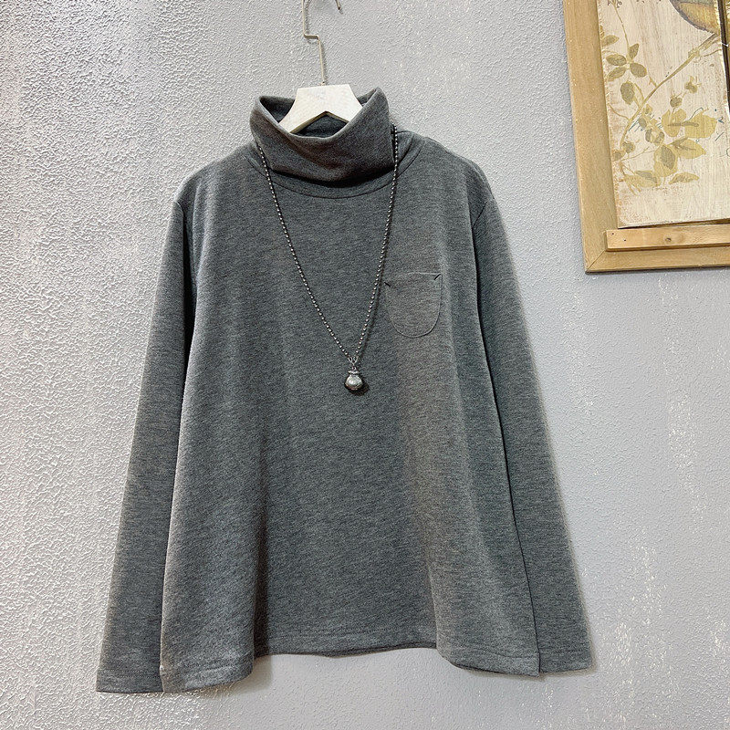宽松德绒文艺简约高领打底卫衣女