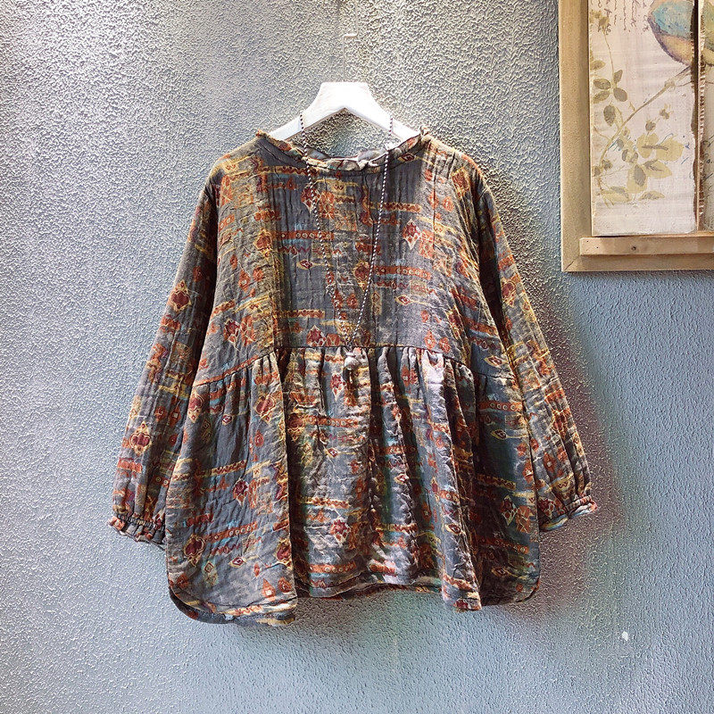 长袖文艺棉麻女娃娃衫