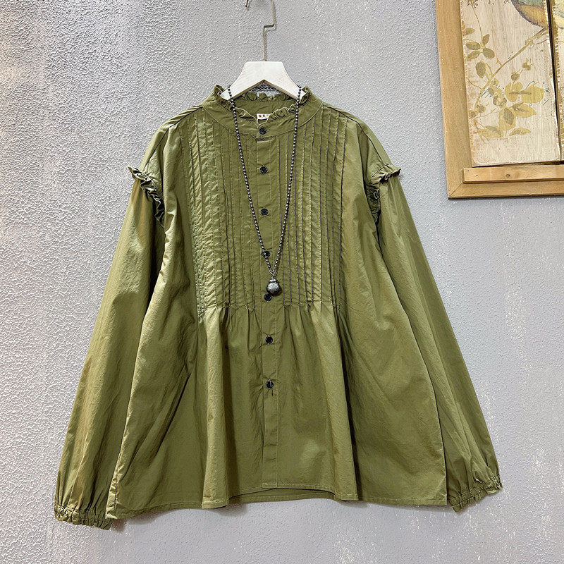 A版森系单排扣长袖棉布娃娃衫女