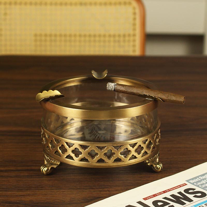 进口黄铜烟灰缸雪茄客厅茶几高档摆件美式欧式样板间奢华软装烟缸