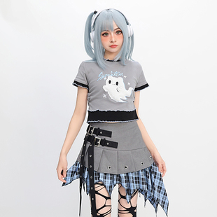 限时7折 T恤半身裙套装 猫愿原创 Y2K轻亚短袖 女上衣 电子幽灵