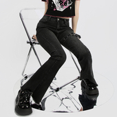 长牛仔裤 修身 弹力开叉爱心显瘦喇叭轻亚拖地 特工少女 猫愿原创