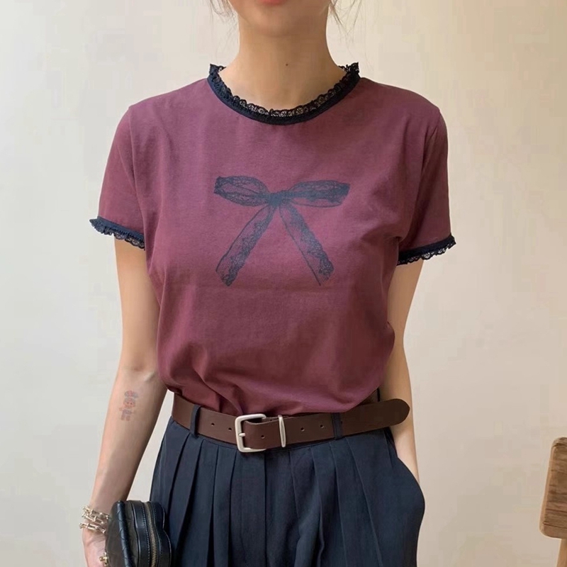 短袖时尚韩国蕾丝边短袖T恤