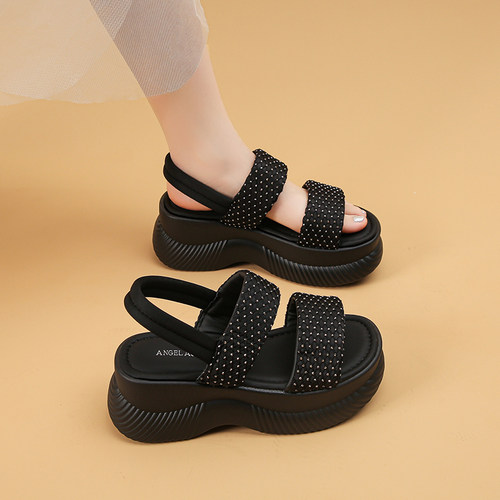 2026新款夏季厚底松糕罗马增高时尚一脚蹬沙滩鞋休闲凉鞋女仙女风