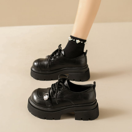 小皮鞋女厚底2026春季新款百搭7cm增高女鞋乐福鞋女真皮高跟单鞋