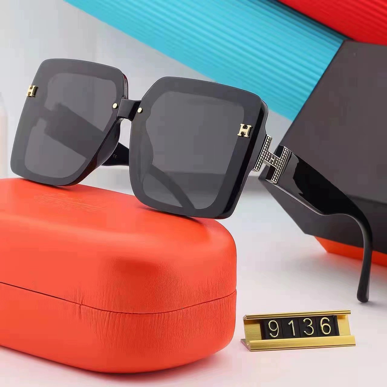 H家墨镜女大脸显瘦方框复古偏光防紫外线太阳镜2025新款夏高级感
